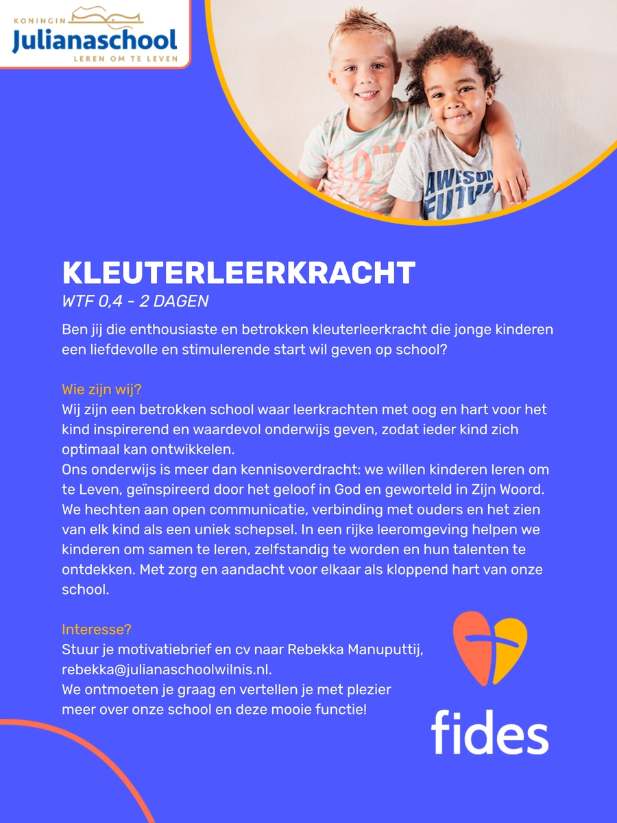 Vacature kleuterleerkracht - Koningin Julianaschool